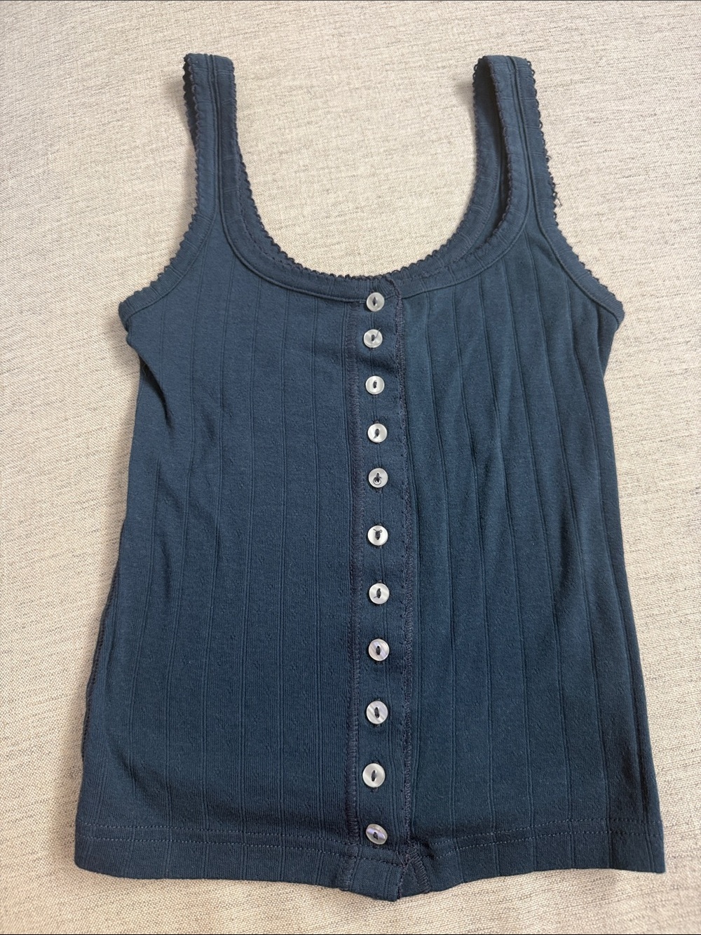 Free People Navy Ribbed Button-Front Tank Camisole